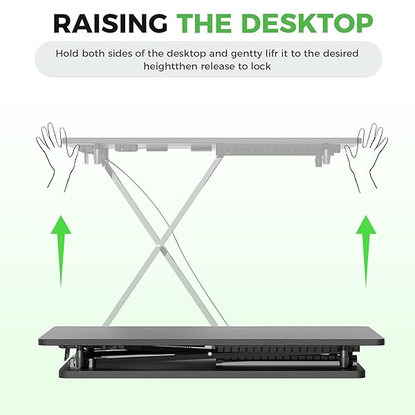 PBUGAC STANDING DESK CONVERTER ADJUSTABLE HEIGHT, 25.16″ × 15.75″ HEIGHT ADJUSTABLE DESKTOP RISER, NO ASSEMBLY REQUIRED, DESKTOP WORKSTATION FOR LAPTOP, MONITOR AND OFFICE USE (BLACK)