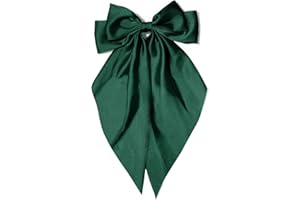 KIVZEX Large Hair Bows for Women Blackish Green Silky Satin Hair Bow Hair Clips Long Tail French Hair Ribbon Coquette Bows Hair Accessories for Girls