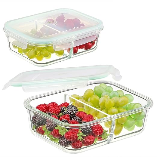 2 Compartimentos Vidrio Recipiente Hermetico, Cristal Contenedor ...