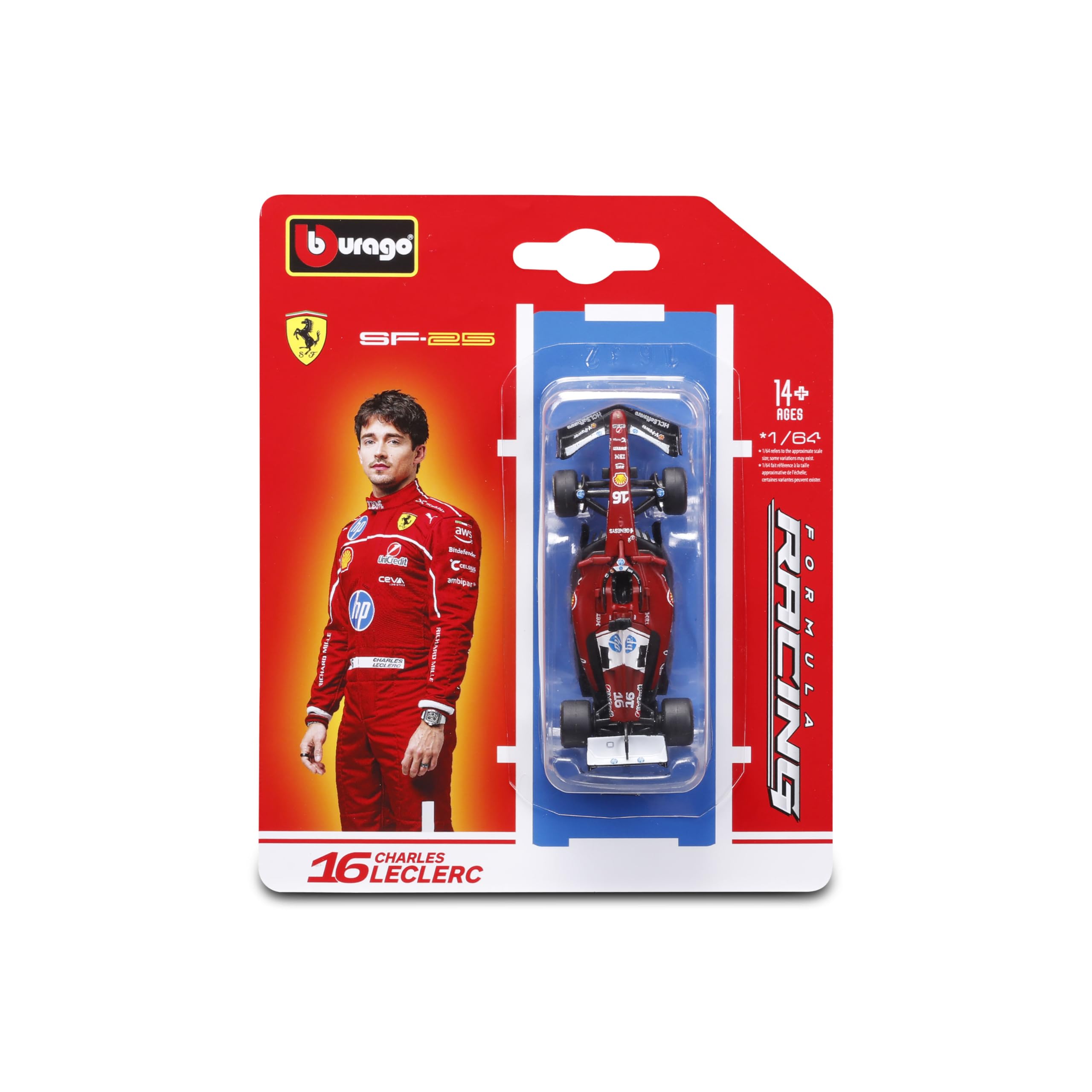 Bburago - F1 Ferrari SF-25#16 Charles Leclerc 2025, 1:64 Scale Diecast Car, Detailed Formula 1 Single-Seater Replica, Official Ferrari Licence, Collectible Blister Pack, Recommended Age 14+
