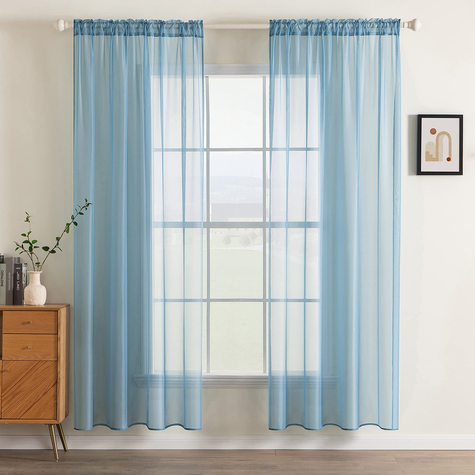 MIULEE Voile Curtain Panels Gray-Blue Semi Transparent Sheer Window Curtains Solid Soft Voile 96 Inch Drop for Bedroom Living Room Rod Pocket 55" Wx 96" L (140x245cm), Set of 2 — image 1