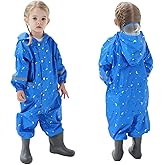 Fewlby Kids Toddler Rain Suit for boys girls One Piece Hoodie Zipper Waterproof Rain Jacket 1-10 years S-XXL Size