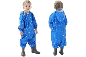 Fewlby Kids Toddler Rain Suit for boys girls One Piece Hoodie Zipper Waterproof Rain Jacket 1-10 years S-XXL Size