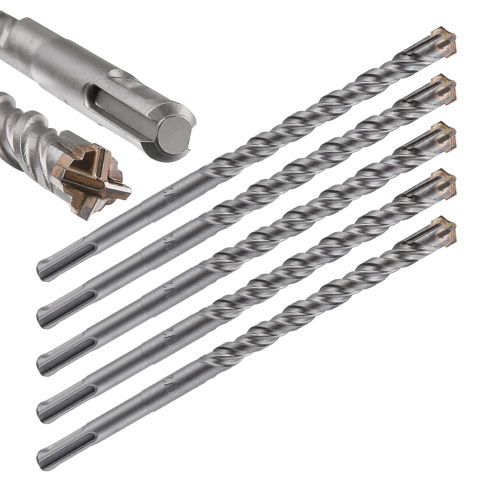 Photo 1 of Wensilon Concrete Drill Bit 5pcs 1/2" X 8"-6" Cross-Type Double Thread Carbide Material Suitable for Concrete, Brick, Cement Walls, Stone, Hammer Drill Bits for Concrete