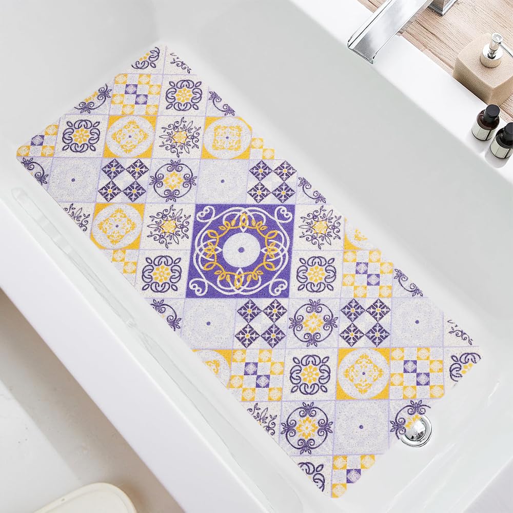 Bathtub Mat Non Slip 100x40cm, PVC Loofah Soft Safety Massage Long Non Slip Bath Tub Mat, Shower Mats for Bathtubs with Drain Holes, Quick Dry (Purple)