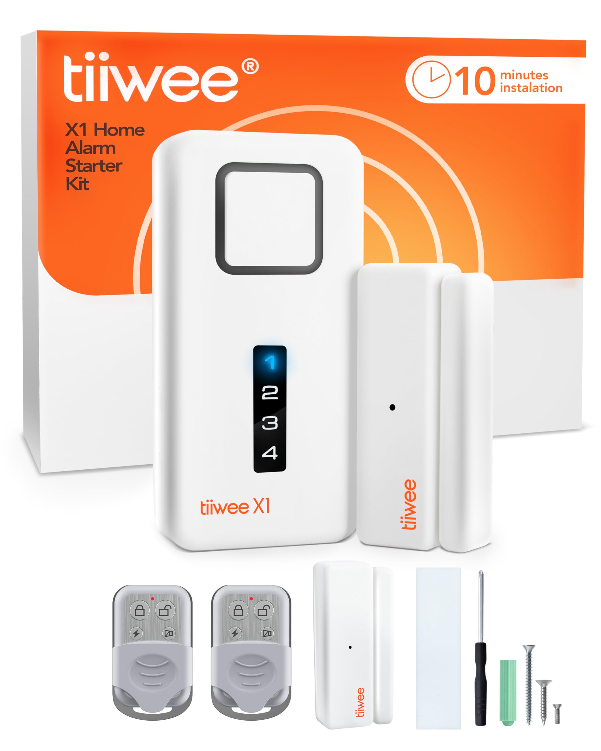 tiiwee Home Alarm System Wireless Kit X1 - Complete alarm system with X1 siren, 2 window door sensors and 2 remote controls - window alarm door alarm