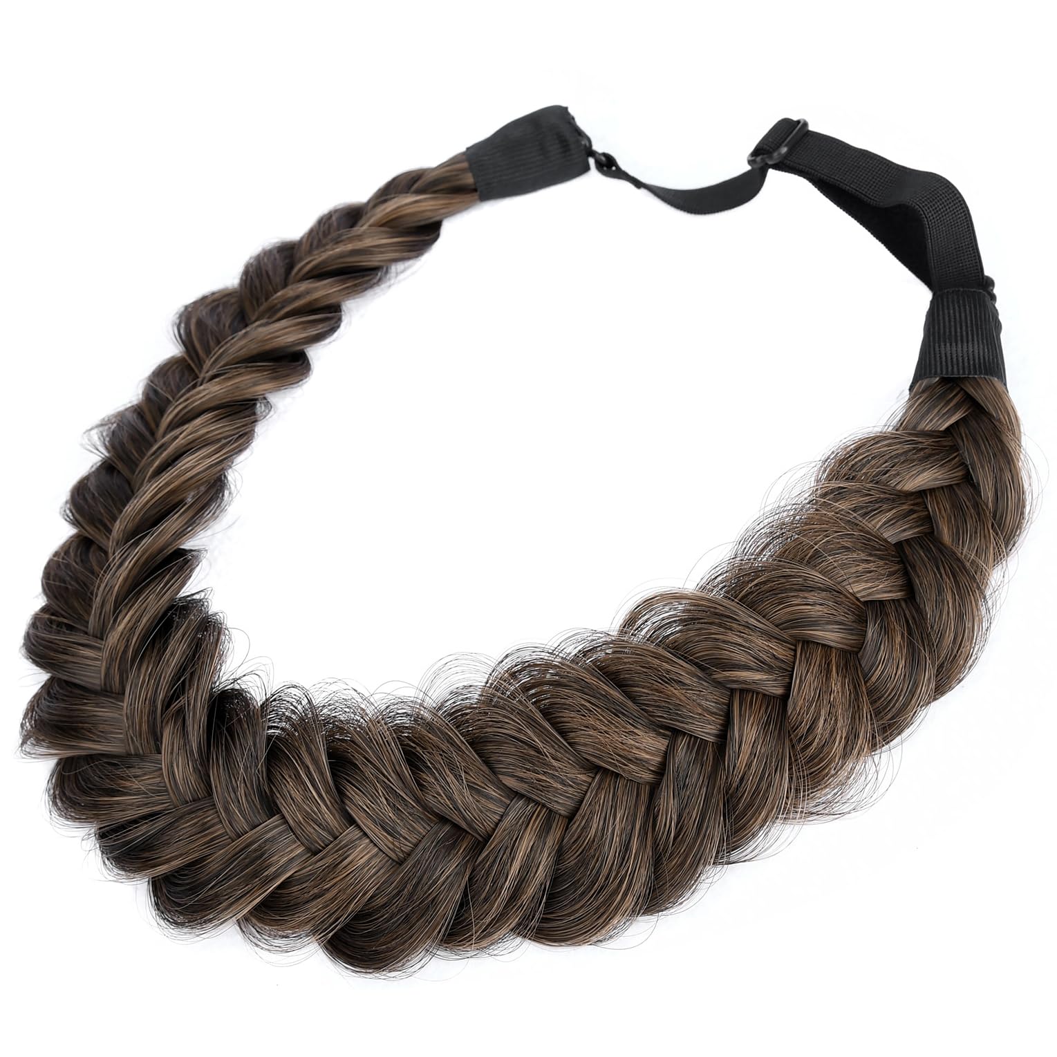 Gledola Messy Synthetic Hair Braided Headband Classic Chunky Wide Plaited Headband for Women Girl Beauty (Dark Brown) — image 1