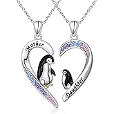 Alphm Penguin Mother Daughter Necklace Set S925 Sterling Silver 2 Pendants Matching Heart Necklace Jewelry Presents Valentine's Day Birthday Gifts for Mom Wife