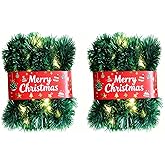 2 Pack Christmas Garland with Lights, Total 38 Feet 80 Led Lighted Pre-Lit Long Garlands for Stairs Railing Fireplace Mantle Door Battery Operated Frame Decor Green Greenery Indoor Outdoor Decorations