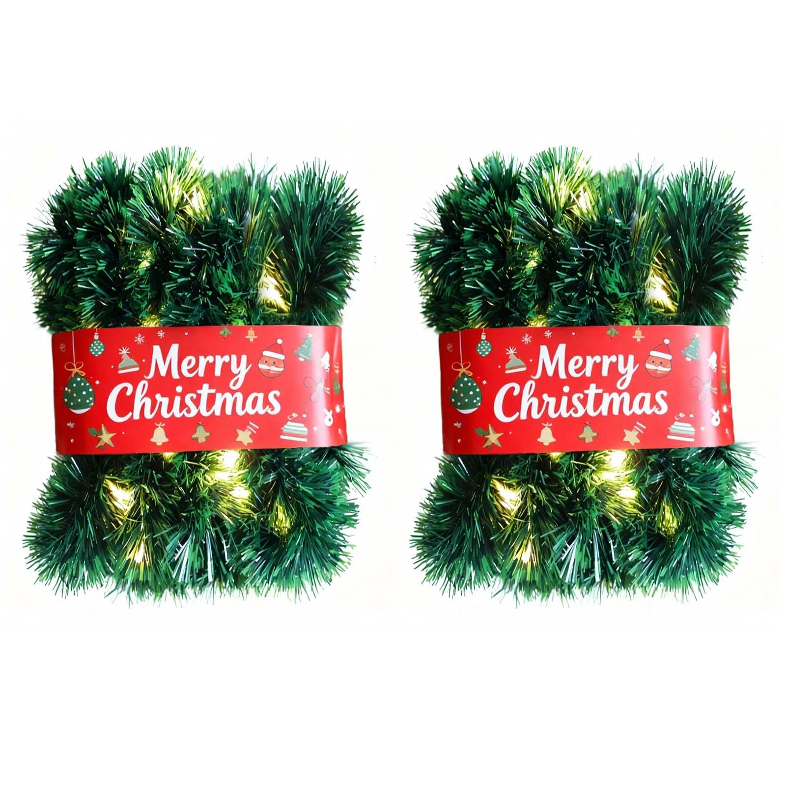 Photo 1 of 2 Pack Christmas Garland with Lights, Total 38 Feet 80 Led Lighted Pre-Lit Long Garlands for Stairs Railing Fireplace Mantle Door Battery Operated Frame Decor Green Greenery Indoor Outdoor Decorations