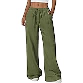 PRETTYGARDEN Womens Palazzo Pants Summer Fashion 2026 High Waisted Wide Leg Drawstring Flowy Beach Trousers with Pockets