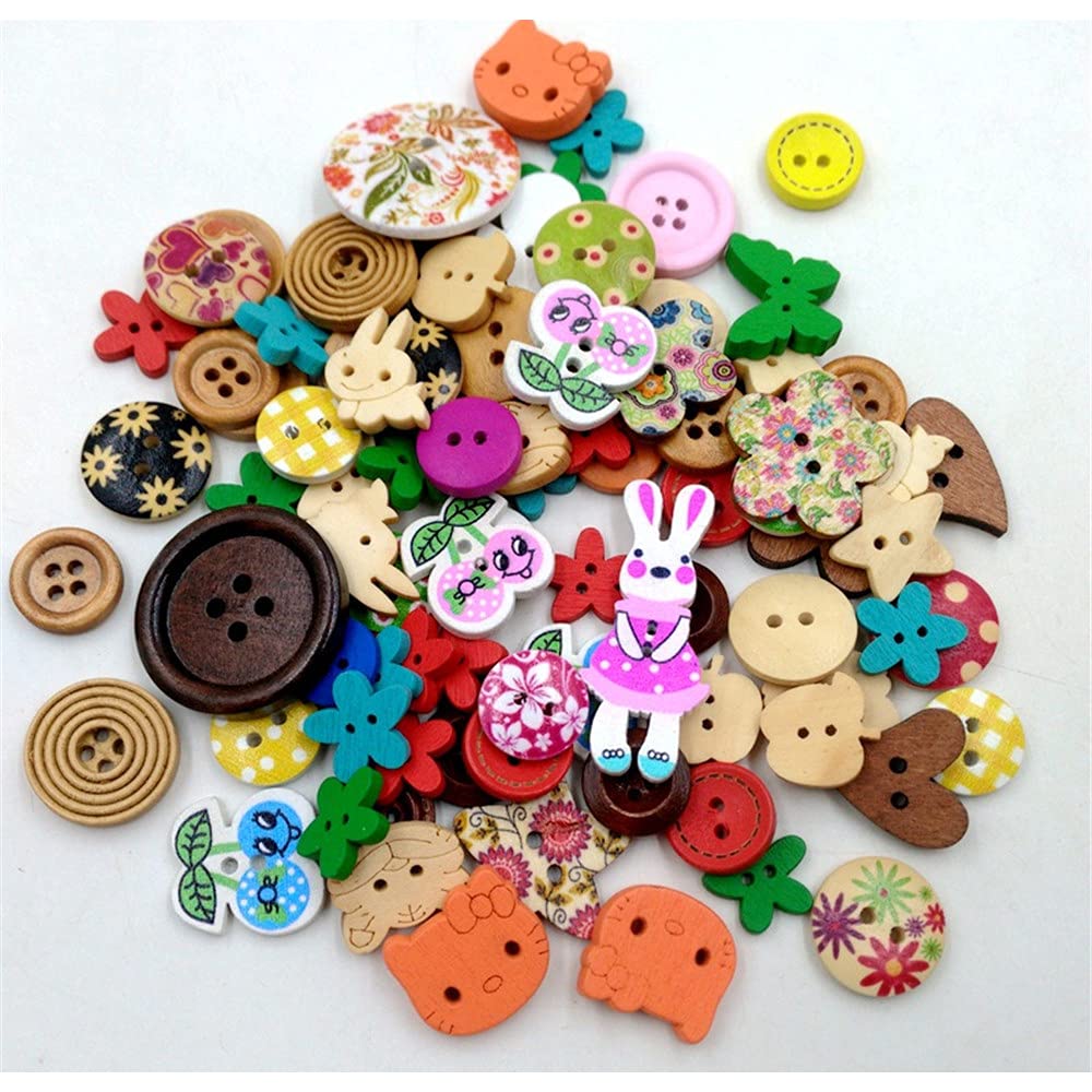 Photo 1 of 100 Pcs/Pack Wooden Button 2 Holes Button for Sewing Crafts DIY Works Decoration (Mixed Color)
