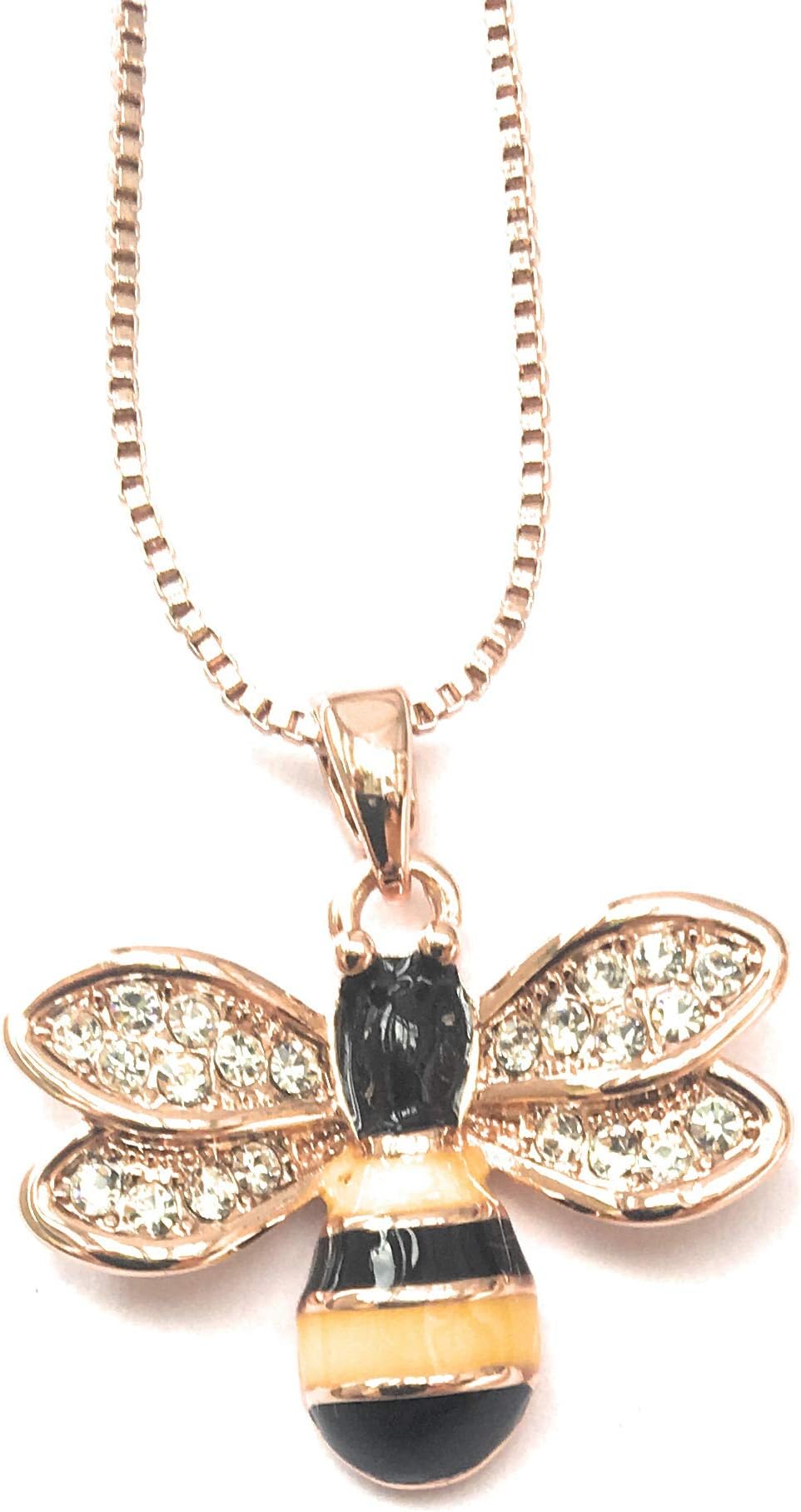 Handpainted Bumble Bee Rose Gold Plated Necklace
