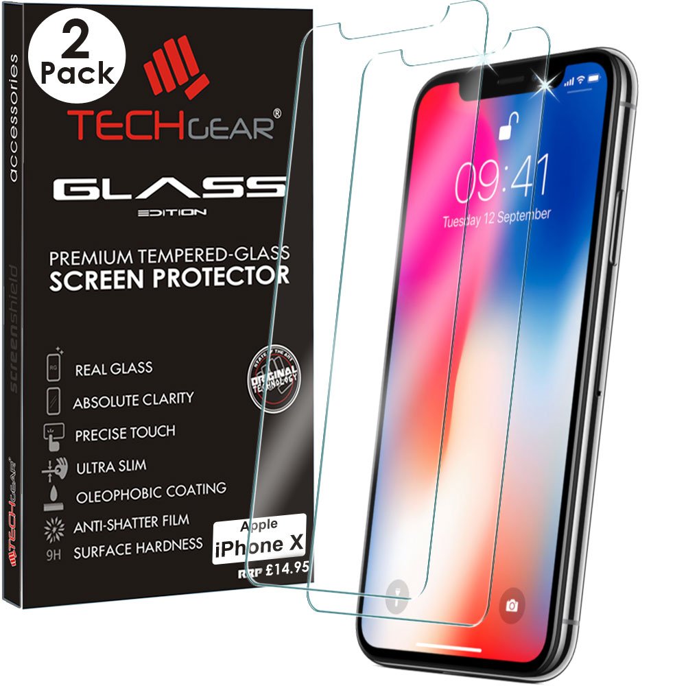 TECHGEAR [2 Pack] GLASS Edition for iPhone 11 Pro, iPhone XS, iPhone X - Genuine Tempered Glass Screen Protector Guard Covers Compatible with Apple iPhone 11 Pro iPhone XS, X