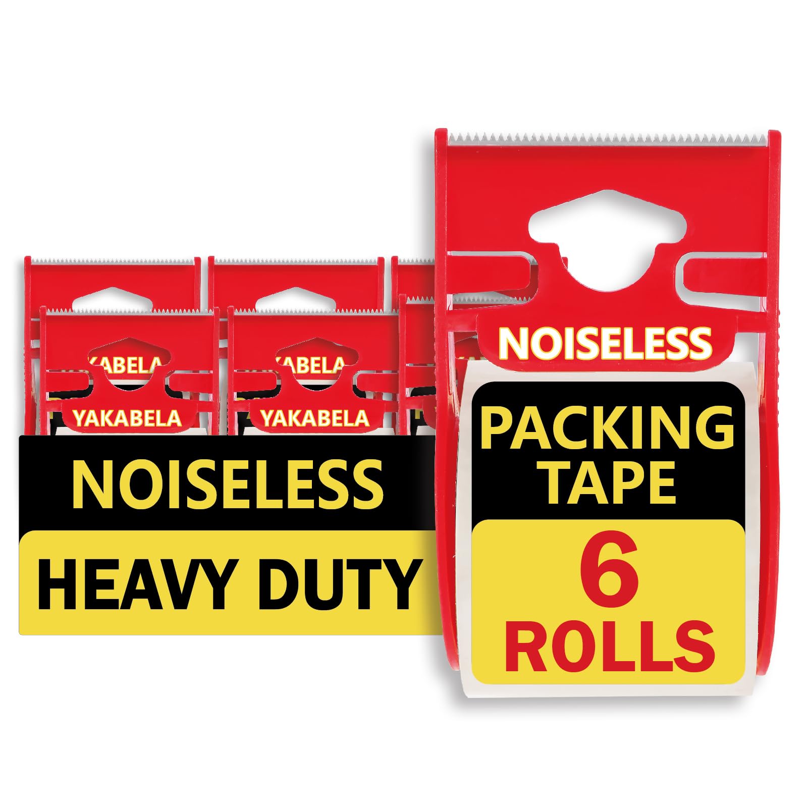 Photo 1 of Heavy Duty Packing Tape, Noiseless, 6 Dispensered Rolls, Clear, 1.88" x 22.2yd, Strong Adhesive Tape for Moving, Shipping, Mailing & Packing Boxes