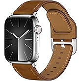 YALOCEA Leather Bands Compatible with Apple Watch Bands 49mm/46mm/45mm/44mm/42mm for Men Women, Genuine Strap for iWatch Ultra 3/2/1 Series 11 10 9 8 7 6 5 4 3 2 1 SE 3/2/1, Retro Brown/Silver