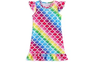 COTRIO Girls Nightgowns Nightdress Sleep Shirts Short Sleeve Sleepwear Pajamas Nightie for Kids 3-10 Years