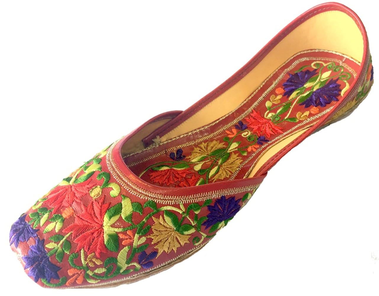 step n style women flat red phulkari work khussa shoes punjabi jutti ballet handmade mojari