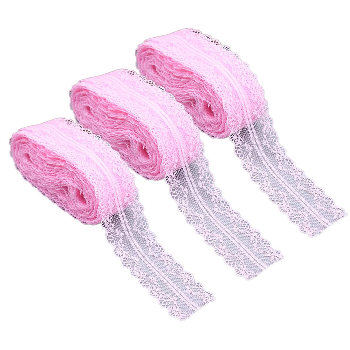10 Yard 3 Rolls 4cm Wide Cream Lace Trim Ribbon Vintage Fabric for DIY Sewing Making and Bridal Wedding Decorations Gift Wrapping Floral Designing Quilting Patchwork DIY Crafts (Pink)