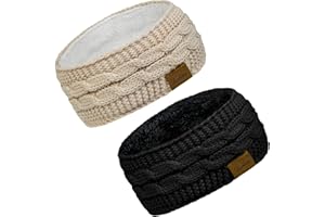 Loritta 2 Pack Headbands for Women Winter Warm Cable Knit Ear Warmer Thick Head Wrap Fuzzy Fleece Lined Gifts