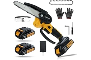 SKOVENSY Mini Chainsaw, 6 Inch Cordless Mini Chainsaw, With 2PCS Batteries, Portable Electric Chainsaw, Handheld Mini Chainsaw, Light Weight with Safety Lock