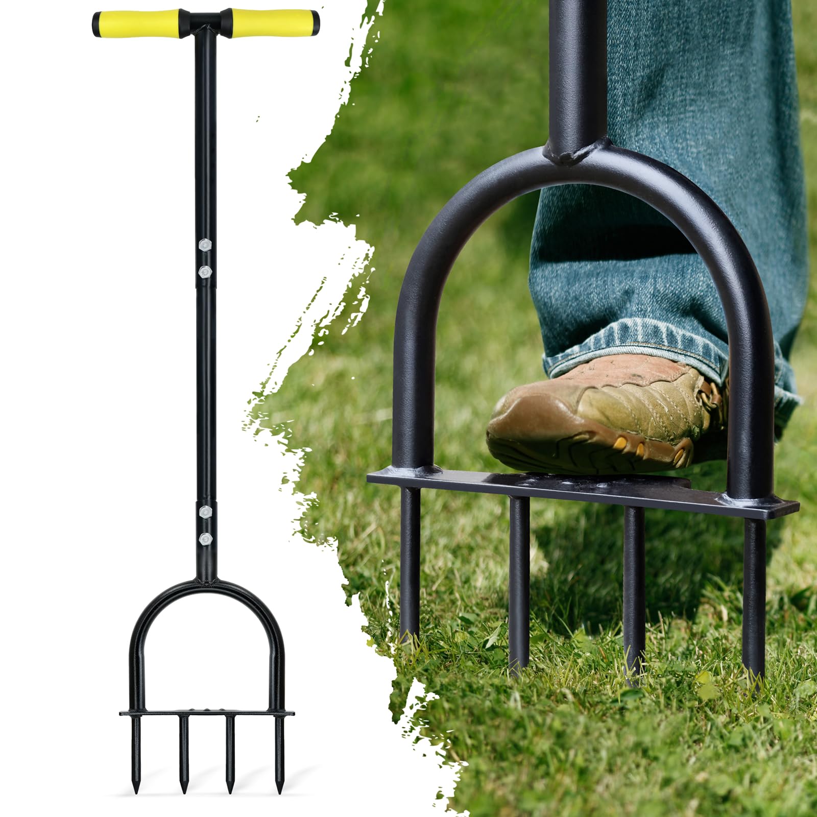 Photo 1 of Colwelt Lawn Aerator Tool 38inch, Heavy Duty Grass Spike Aerator for Compacted Soil Aeration, Manual Lawn Air Aerators Tool with,Wide Foot Plate, Rugged Steel Spikes 3.5’’ in Length, 2/5’’ in Dia.