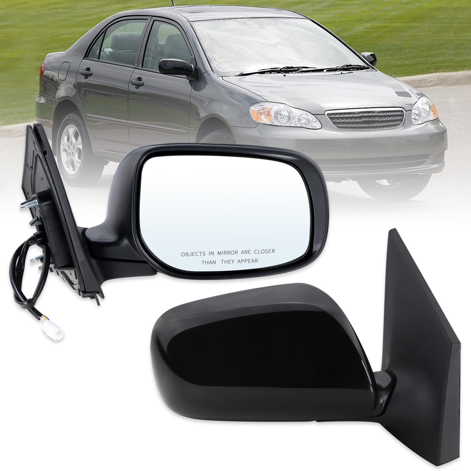 Photo 1 of Lqito Right Passenger Side Mirror Compatible With 2003 2004 2005 2006 2007 2008 Toyota Corolla With Manual Folding Power Glass Matte Black Replace#8791002380(3Pins)