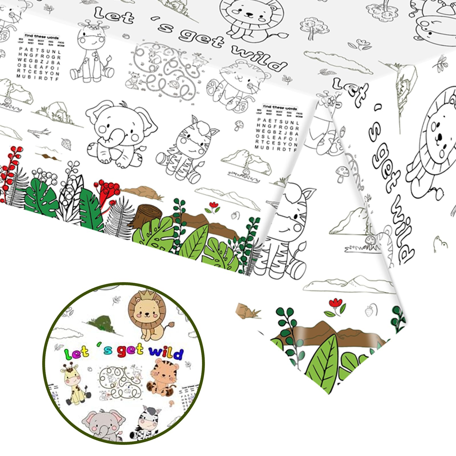 Coloring Tablecloth for Kids,137*274cm Giant Colouring Table Cloth,Paper Tablecloths Forest Animals Rectangular Table Cover for Party,Art Coloring Educational Tablecloth Party Supplies for Boys Girls