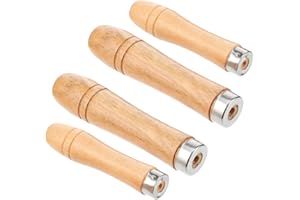Bruislard 4Pcs Metal Handles for Wood, Wooden File Sets, Wooden File Handle with Strong Metal Collars, 2Pcs Large Wood Handle for 10"-12" Files, 2Pcs Medium Woodenhandle for 6"- 8" Files