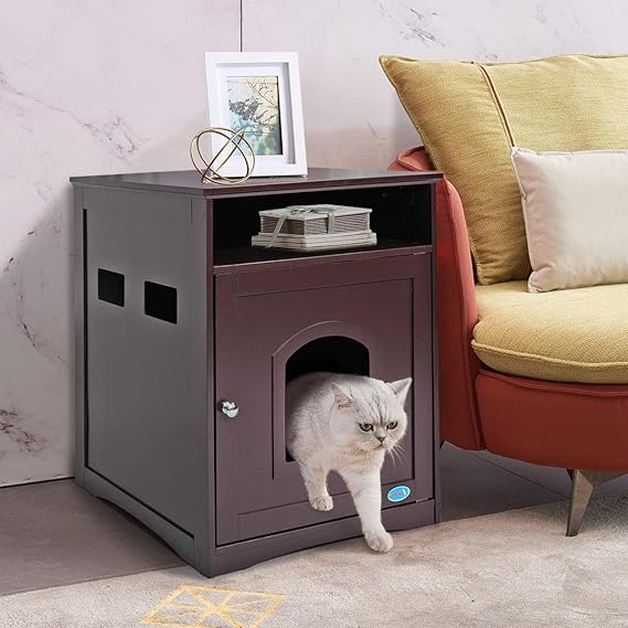 JAXPETY Cat Litter Box Enclosure, Cat House Side Table