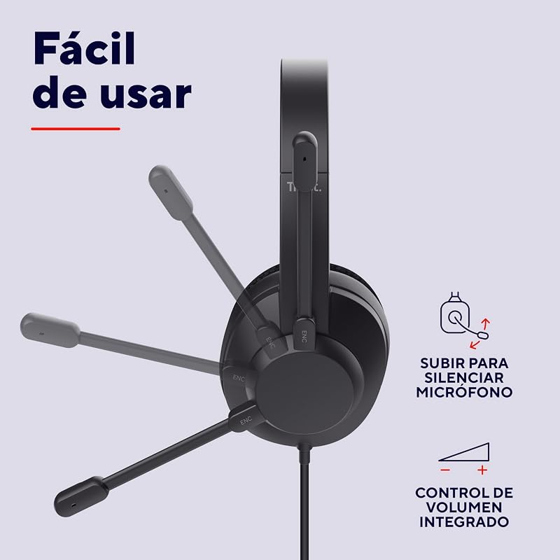 Ayda MAX Auriculares con Cable USB Over Ear, Micrófono ENC, Negro