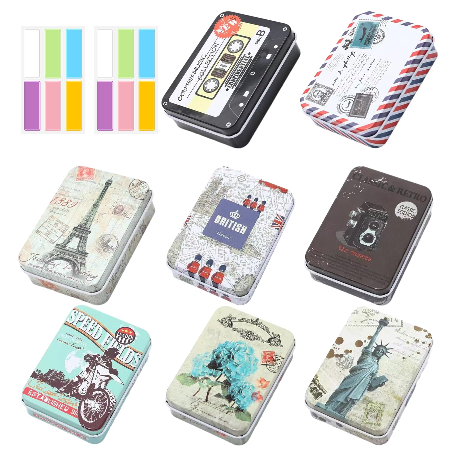 USHXVG 8 Pieces Metal Box With Lid, 2 Pieces Label Stickers, Storage Tin, Soap Container, Rectangular Can