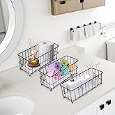 TIEYIPIN Farmhouse Decor Small Metal Wire Storage Organizer Basket Bins, Stainless Steel Organizing Basket Caddy Bin for Kitc