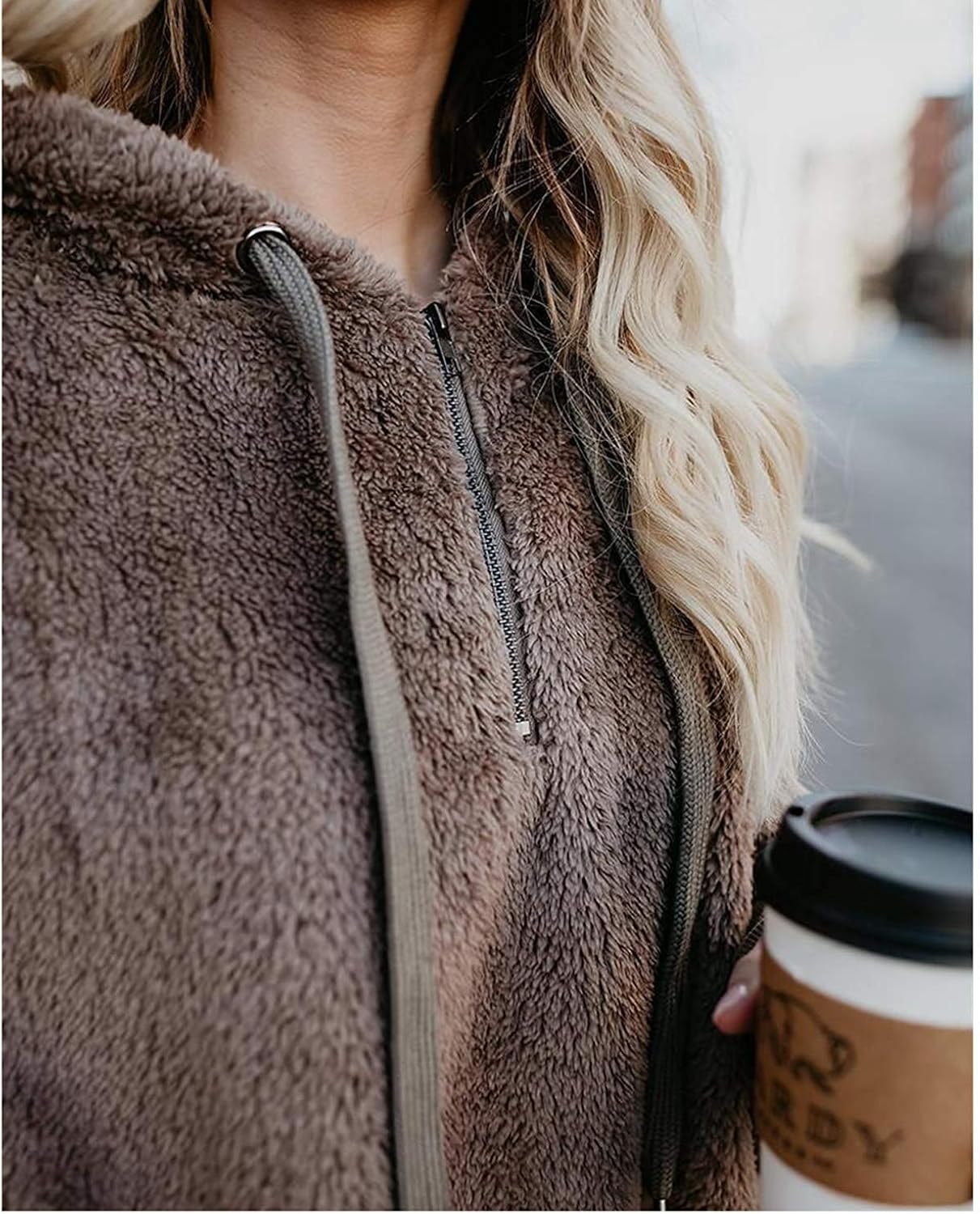 ReachMe Womens Oversized Sherpa Pullover Hoodie with Pockets Fuzzy Fleece Sweatshirt Fluffy Coat: Clothing