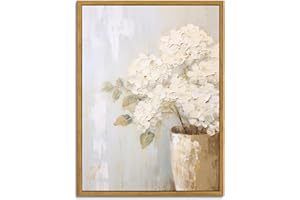 KBKBART Framed Wall Art Vintage, Farmhouse Decor White Hydrangeas Muted Vintage Floral Bathroom Canvas Painting, Flower Prints Canvas Wall Art for Bedroom, Living Room, Gallery, Vintage Wall Decor(12"x16")
