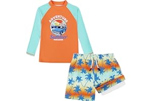 MILANKERR Toddler Boys Rash Guard Sets,Swim Trunks with Compression Liner,Swim Shirt Sets