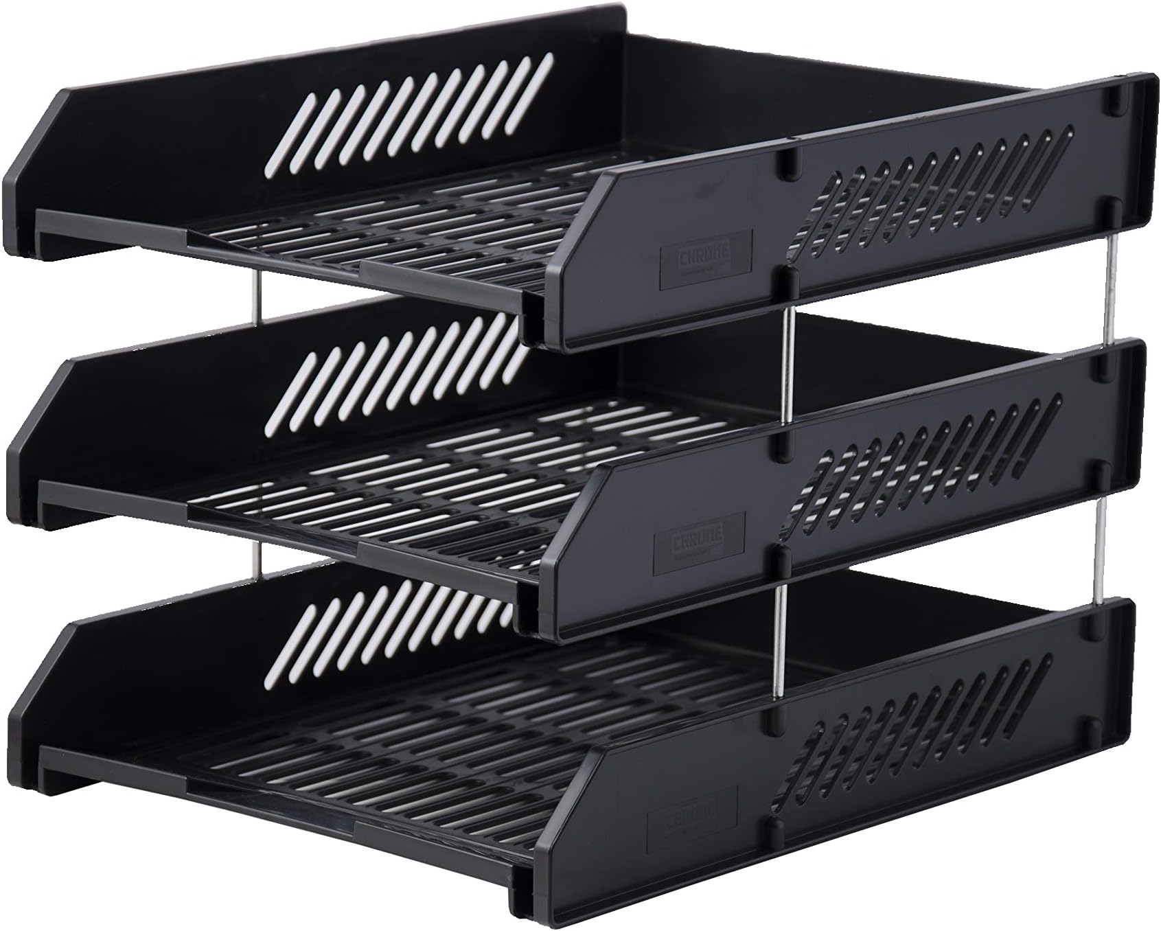 Chrome 9636 3-Tier Plastic Document Tray (Black)