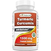 Best Naturals Turmeric Curcumin 1500mg/Serving with Bioperine - 180 Veggie Capsules