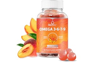 BELIVE Organic Omega 3 Gummies with Omegas 6, 7, 9, DHA & EPA from Flaxseed Oil and Sea Buckthorn Fruit Oil - Sugar-Free, Supports Brain, Heart, Eye & Immune System, Supplements for Kids & Adults (60 CT)
