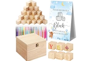 Marsui 136 Pcs Baby Shower Blocks to Decorate Game Kit Includes 98 Wooden Blocks, 36 Markers, 1 Game Sign, 1 Storage Box for Baby Shower Gender Reveal Activity Party Decorations(Blue Bear)