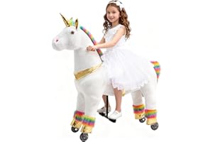 Pipleo Ride on Unicorn on Toys, Unicorn Ride on for Girls 6 to Adult, Ride on Unicorn Toys, Unicorn Rider Mechanical Walking Action Plush Animal,No Battery or Electricity,Max Load 187 LBS - Rainbow