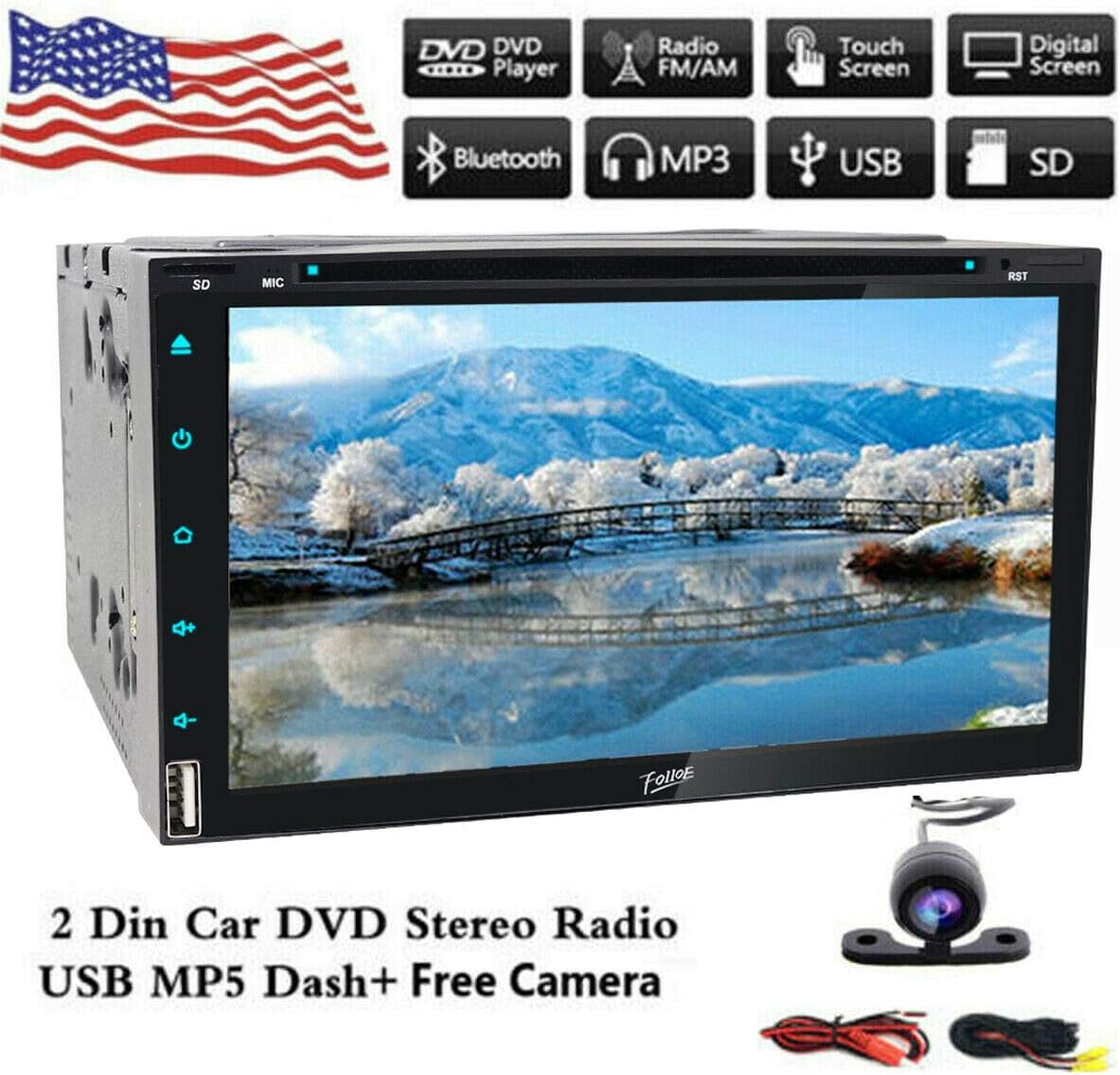 7" Double DIN Car Stereo Car Radio Head Units Touch Screen Car DVD CD Video Player in-Dash Car Audio AM/FM Radio Bluetooth USB SD Car PC 800MHZ CPU with Backup Camera