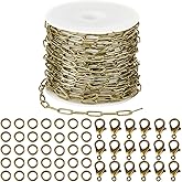SUNNYCLUE 16.4 Feet/5M 3.5mm Chain Jewelry Making Kit Paperclip Chain Set Antique Bronze Metal Brass Rectangle Connector Links with Jump Rings Lobster Claw Clasps for Bracelet Necklace DIY Crafts