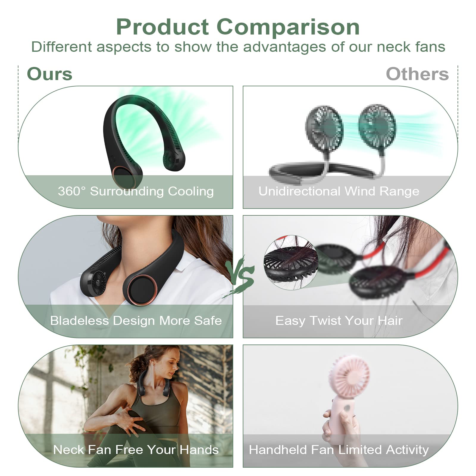 TOAOB Portable Neck Fan, No Handheld Bladeless Fan, Rechargeable Wearable Personal Fan, Leafless Neck Cooling Air Conditioner, Headphone Design, 3 Speeds, USB Powered Neck Fan-Black