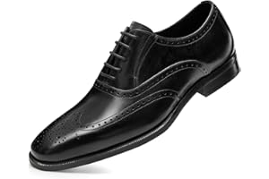 FRASOICUS Men’s Dress Shoes with Genuine Leather in Classic Brogue Elastic Band Oxford Formal Shoes for Men