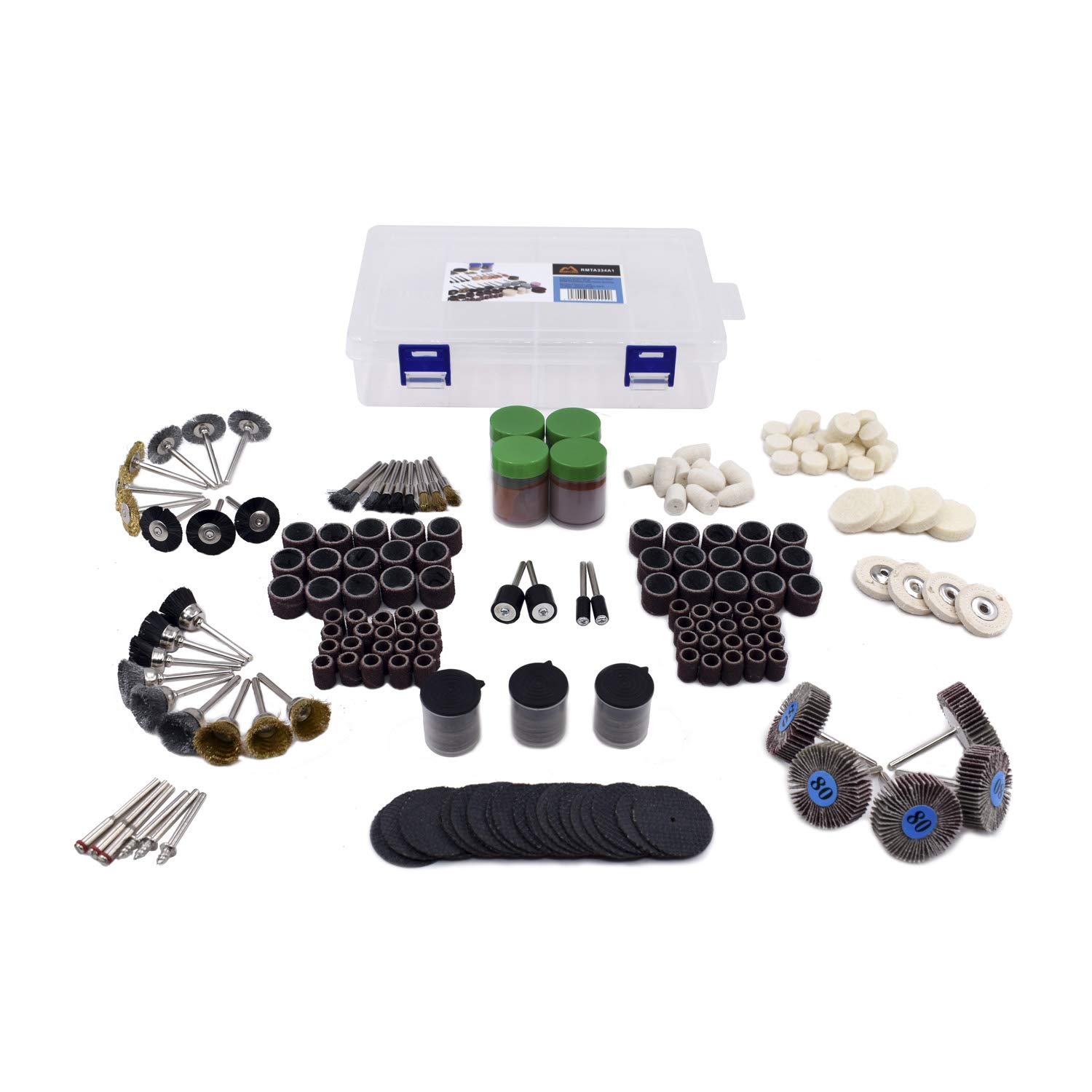 Merryland Rotary Tool Accessory for Dremel 334pcs, Sanding Band Sanding Drum Flap Wheel Sandpaper Flet Polishing Buffing Wheel Cut Off Wheel Mini Brushs, Electric Power Tool DIY, RMTA334A1