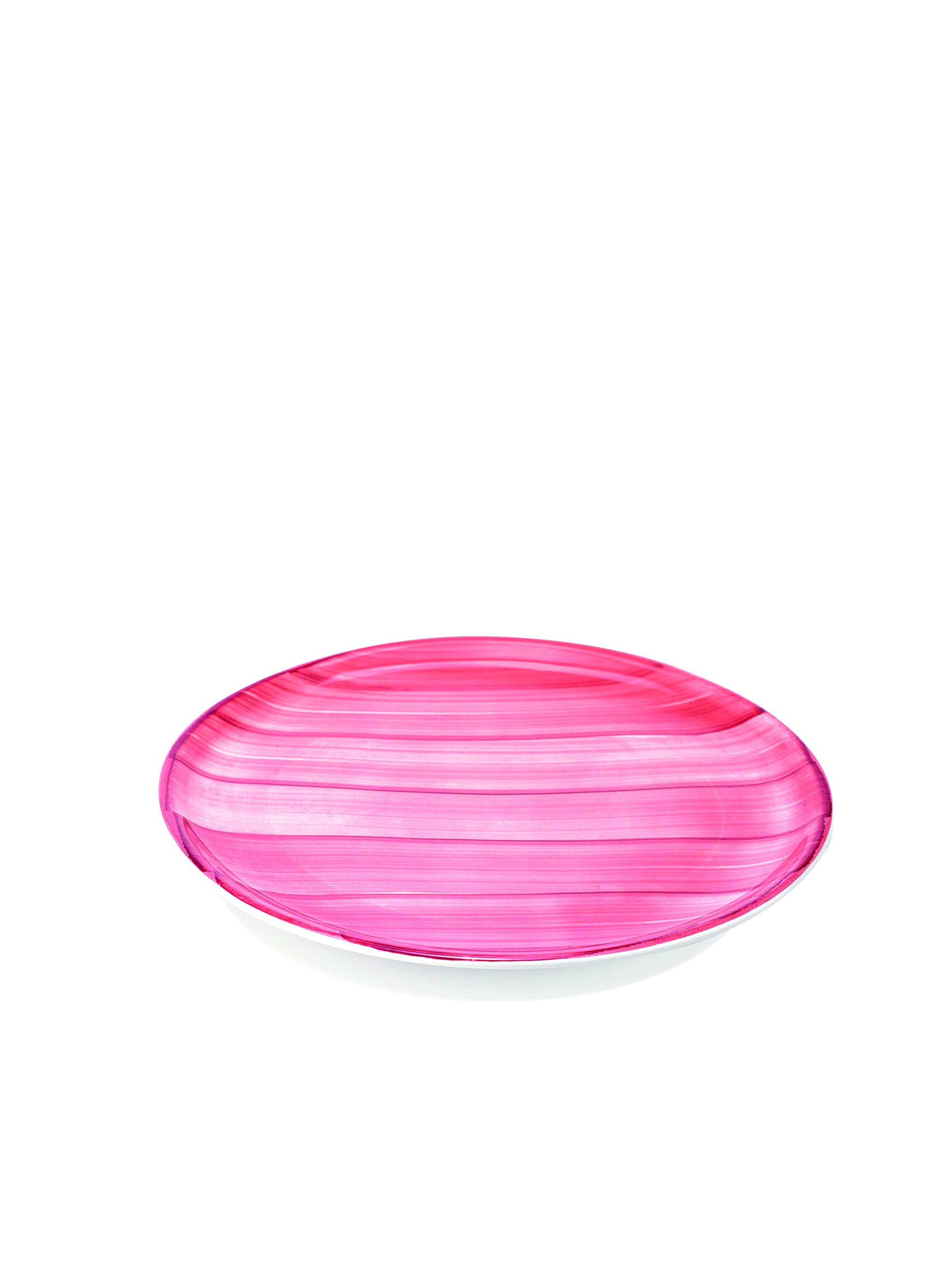 Zafferano Striche Set of 2 Pizza Plate, Handmade and Decorated, Stoneware, d.33cm, Pink