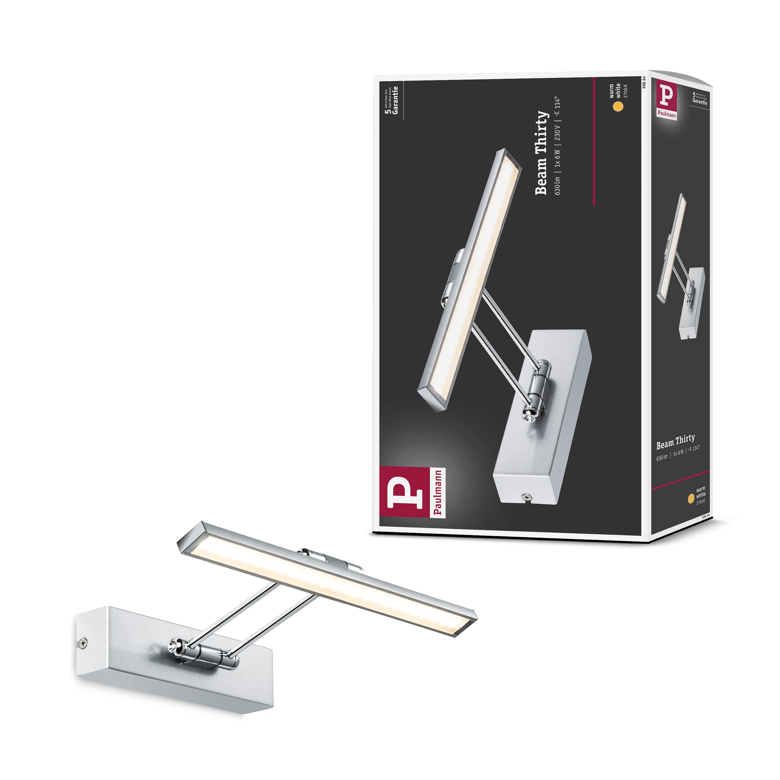 Paulmann 99894 Galeria Picture luminaire LED Picture Lighting Beam Thirty Gallery Lighting 5W Surface-Mounted lamp Brushed Nickel Spotlight incl. lamp