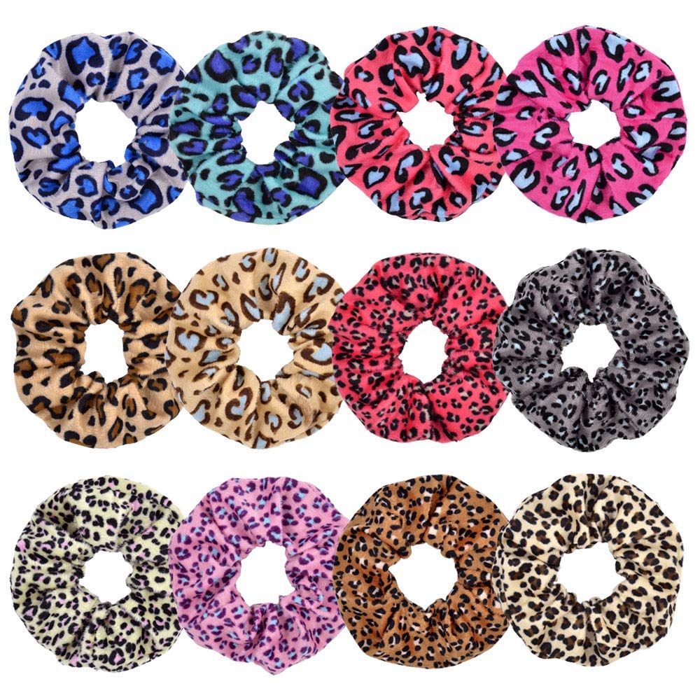 12 Pcs Hair Scrunchies Velvet Elastic Scrunchie Hair Bands Leopard Grain Print Hair Scrunchy Hair Ties Ponytail Holder for Girls and Women Hair Accessories