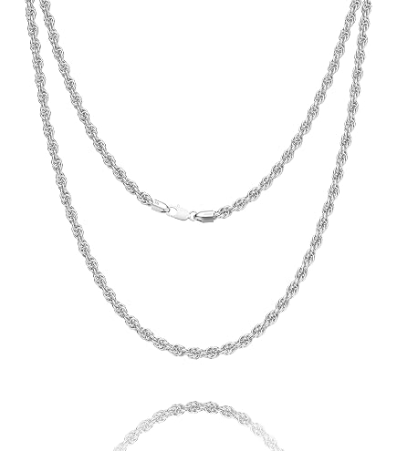 Waitsoul 925 Sterling Silver Rope Chain Necklace for Men Women